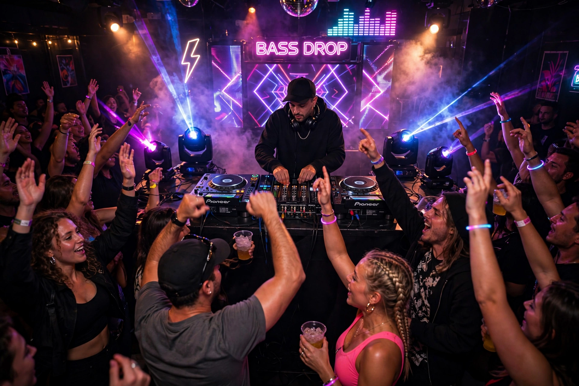 DJ performing for dancing crowd